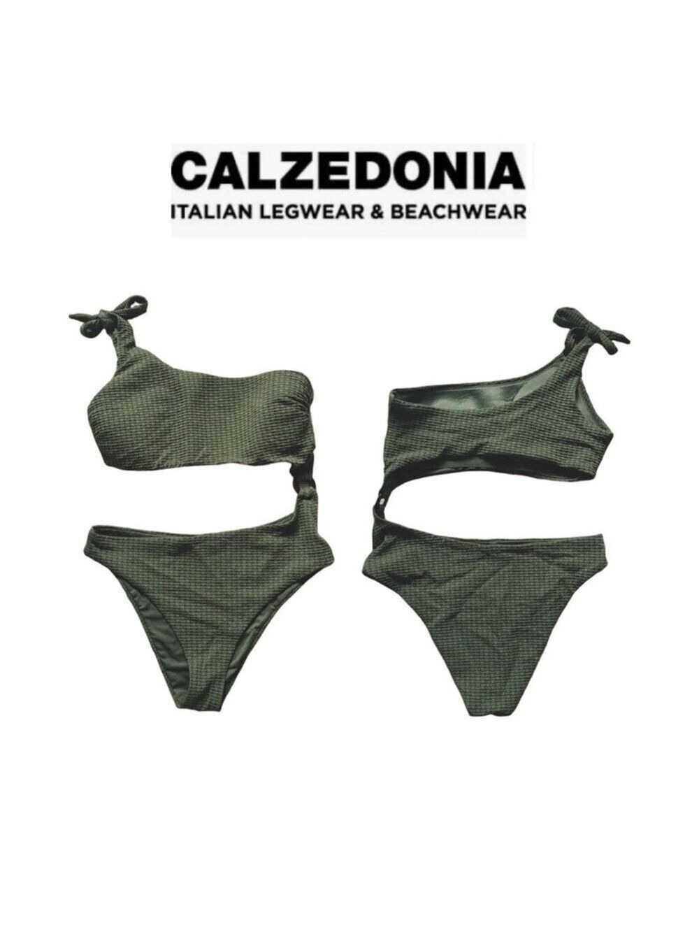 CALZEDONIA One-Shoulder Olive Green Bikini